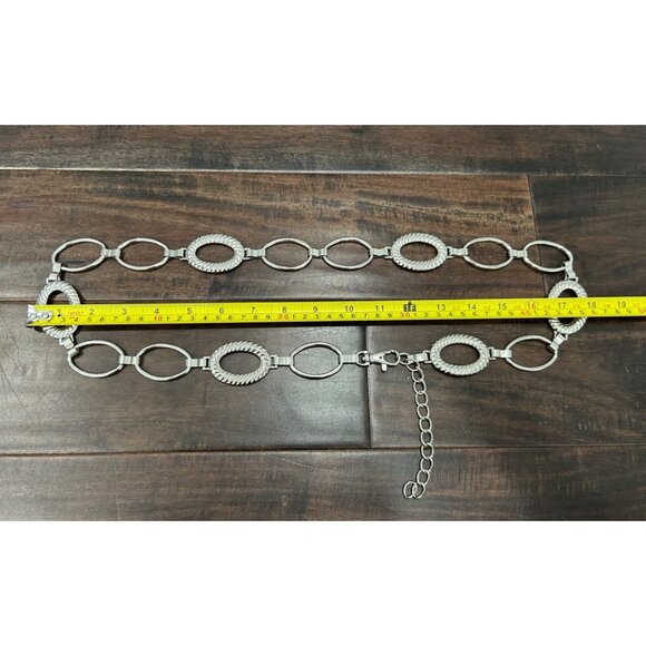 Silver Tone Oval Link Chain Belt Fashion Accessory Adjustable Length - Picture 3 of 5